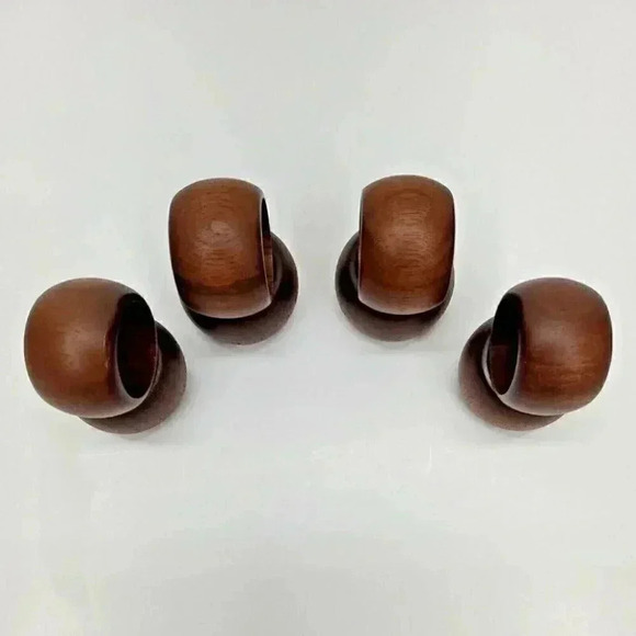 Vintage Dark Walnut Napkin Rings Set of 8 - Picture 1 of 4
